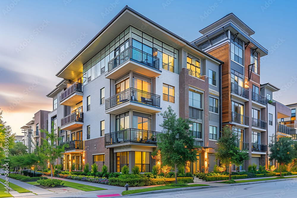 Exterior view of modern apartments. Exterior view of modern apartments.