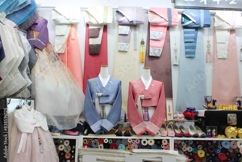 Korean hanbok dresses in dress shop