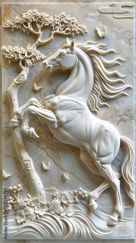 Beautiful animal 3d relief wallpaper. Mural wallpaper. AI generated illustration