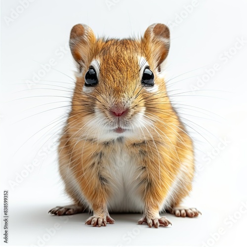 side-view full-body-shot shot of a cute Gerbil looking majestic, solid white background,  photo