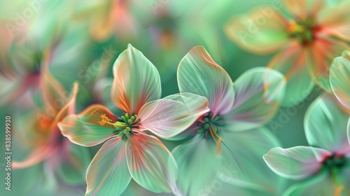 bountiful flowers abstract shapes subtle multicolored gradient background bright green colors, 