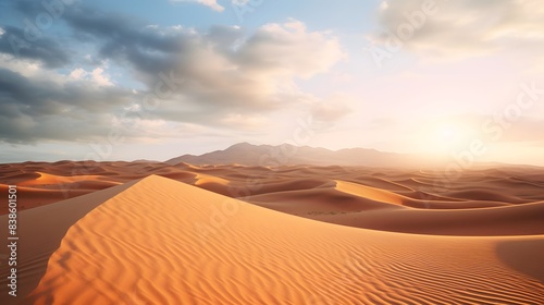 Desert sand dunes panorama at sunset  Abu Dhabi  United Arab Emirates