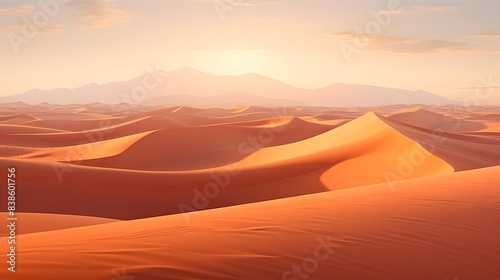 Desert dunes panorama at sunset. 3d render illustration