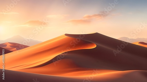 Desert dunes panorama at sunset. 3d render illustration