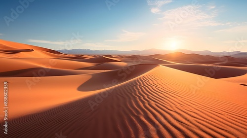 Sand dunes in the desert at sunset. Panoramic view © Iman