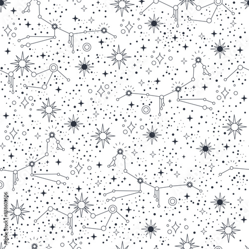 Star constellations on white seamless pattern vector illustration