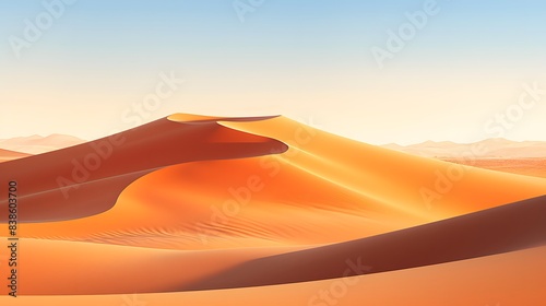 Desert sand dunes panorama at sunrise  3d render