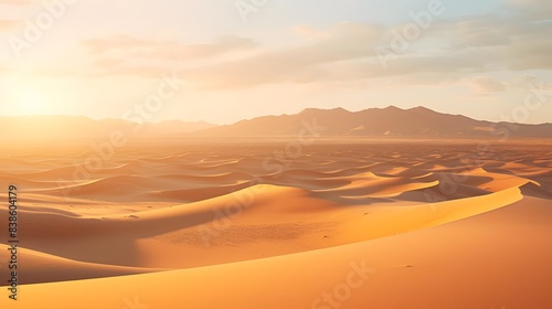Sand dunes at sunset. Panoramic view. 3d render