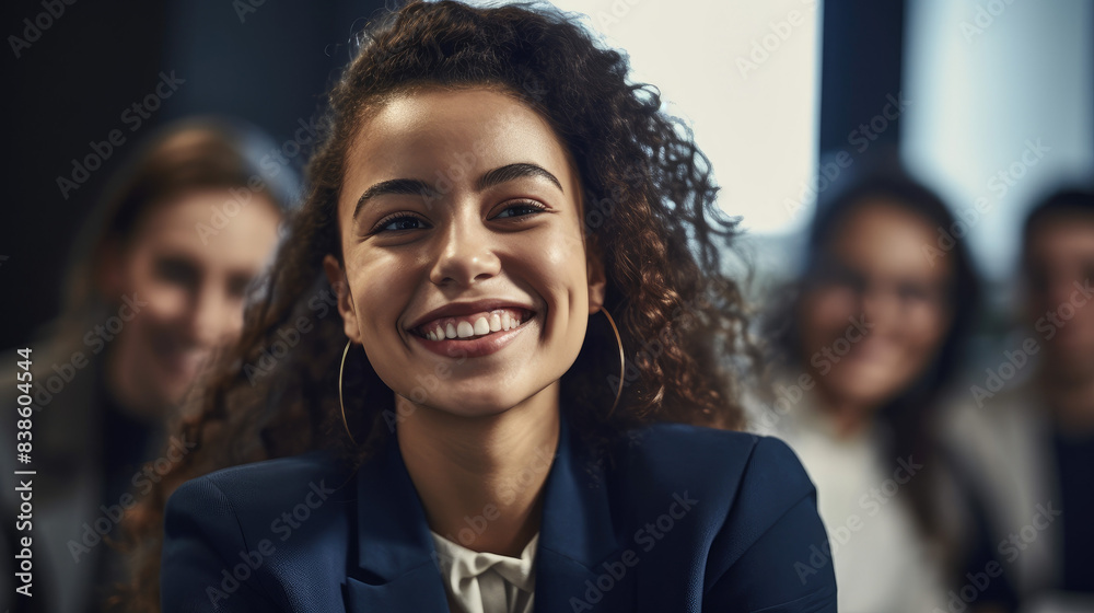 a young businesswoman with her team in the background a young businesswoman with her team in the background