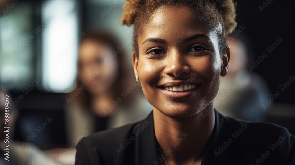 a young businesswoman with her team in the background a young businesswoman with her team in the background
