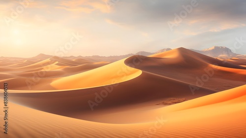 Desert sand dunes panorama at sunset, natural landscape background