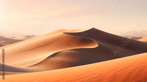 Sand dunes in the desert at sunset. Panoramic view