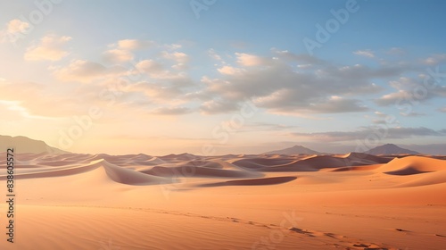 beautiful panorama of sand dunes in the desert at sunset
