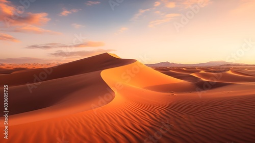 Sand dunes in the Sahara desert at sunset. 3d render © Iman