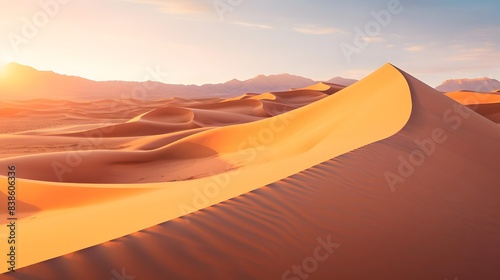 Dunes in the Sahara desert at sunset. 3d render illustration
