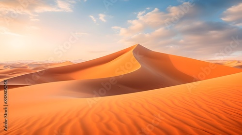 Sand dunes panorama at sunset. 3d render of desert landscape