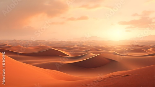 Desert sand dunes panorama at sunset 3d render illustration