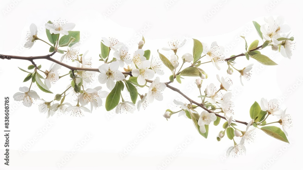 elegant white floral tree branch isolated on white delicate blossom closeup minimalist spring nature concept wedding invitation decorative element elegant white floral tree branch isolated on white delicate blossom closeup minimalist spring nature concept wedding invitation decorative element