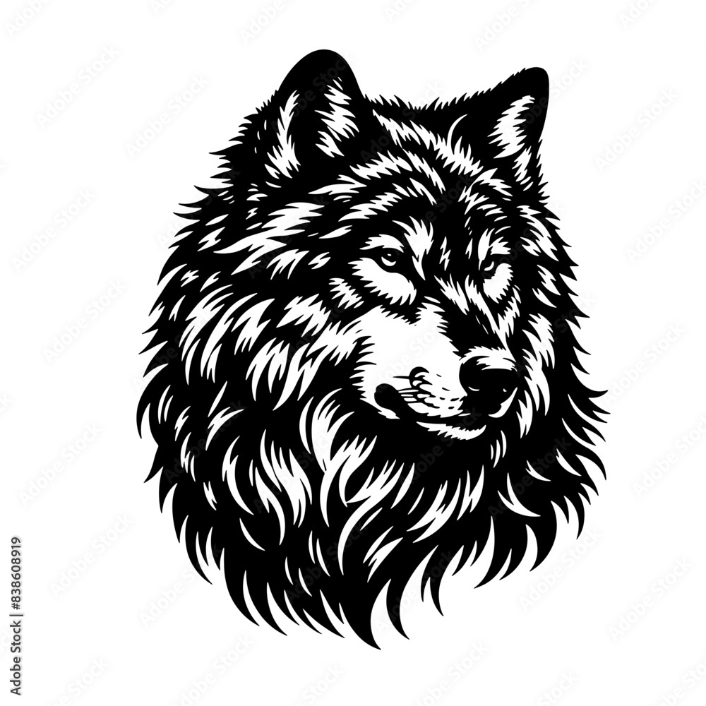 Cartoon Black and White Isolated Illustration Vector Of A Wolfs Head and Face Cartoon Black and White Isolated Illustration Vector Of A Wolfs Head and Face