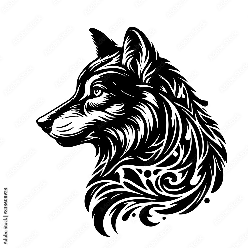 Cartoon Black and White Isolated Illustration Vector Of A Wolfs Head and Face Cartoon Black and White Isolated Illustration Vector Of A Wolfs Head and Face