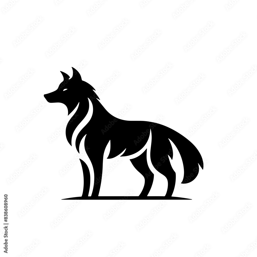 Fototapeta premium Cartoon Black and White Isolated Illustration Vector Of A Simple Wolf Standing Up