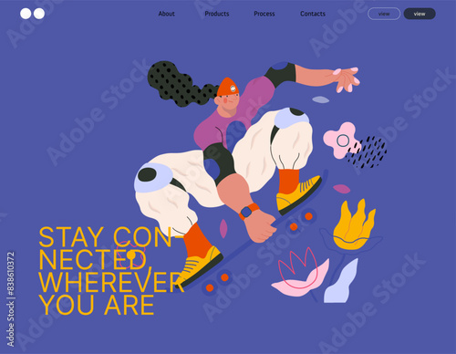 Life Unframed: Skateboarder -modern flat vector concept illustration of skater jumping above flowers. Metaphor of unpredictability, imagination, whimsy, cycle of existence, play, growth and discovery