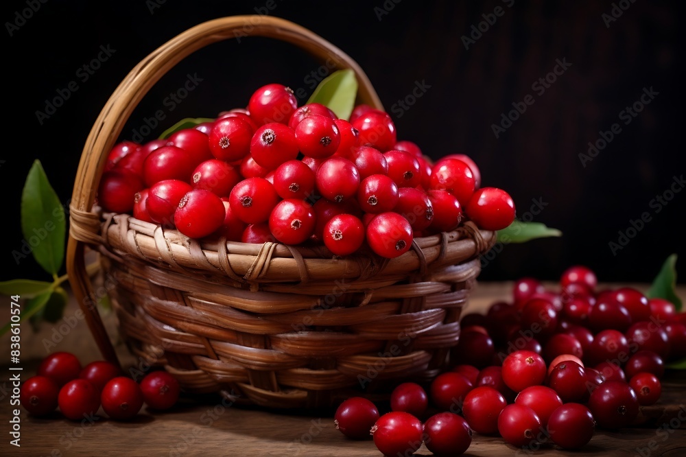 Fresh Cranberrys in a basket. Ripe Cranberry fruit Fresh Cranberrys in a basket. Ripe Cranberry fruit