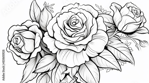Roses coloring pages for kids and adults