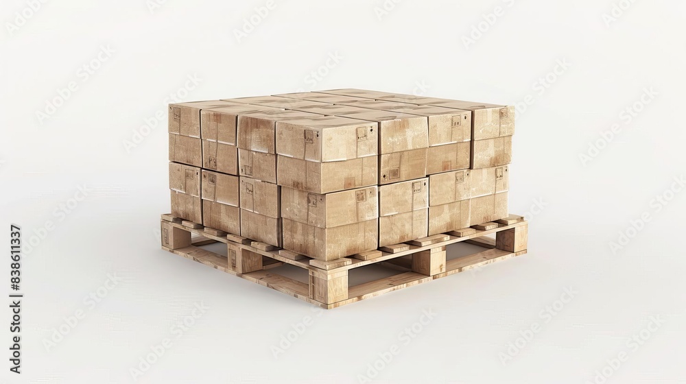 neat stack of cardboard boxes on wooden pallets isolated on white background 3d illustration neat stack of cardboard boxes on wooden pallets isolated on white background 3d illustration