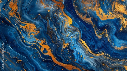 Blue and gold marbled abstract art