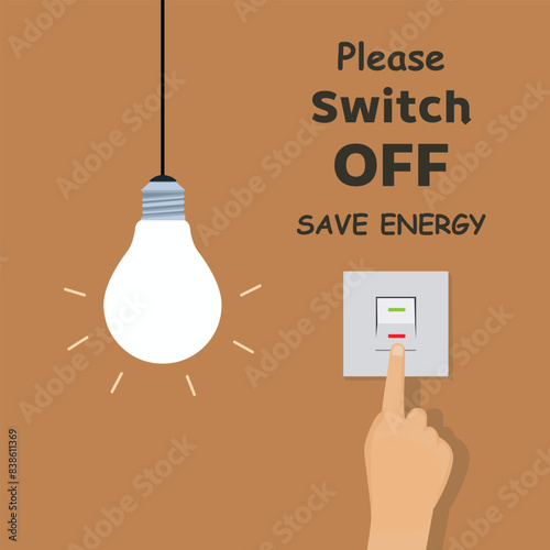 Hand switch off light for energy saving concept