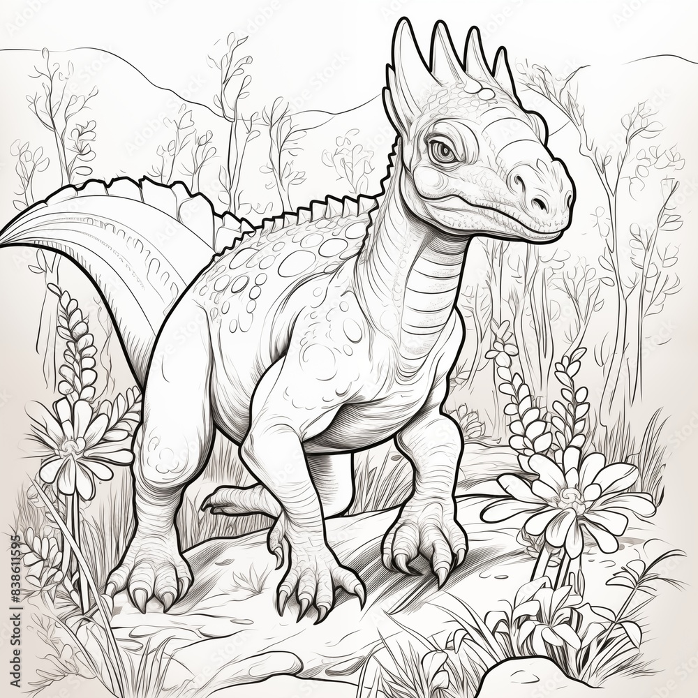 Fototapeta premium Coloring page cute dinosaur