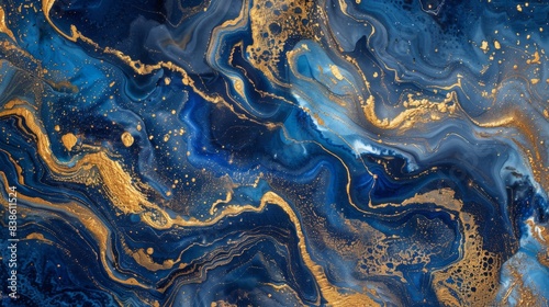 Blue and gold marbled abstract art