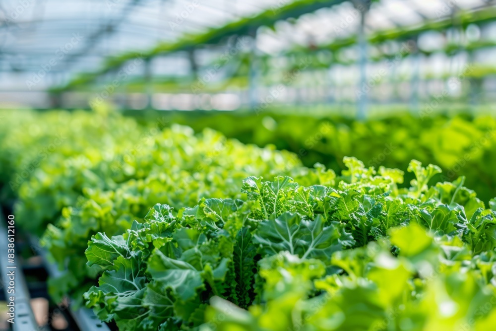 Fresh green lettuce growing in rows at large scale hydroponic farm greenhouse Fresh green lettuce growing in rows at large scale hydroponic farm greenhouse