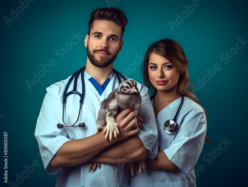 Animal Veterinary clinic, Healthy Pet on a Check Up Visit in Modern Veterinary Clinic with a Professional Caring, Pet Health Check Up, Cat ,dog, bird caring on vet hospital