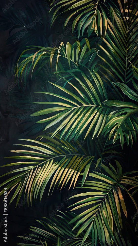 Beautiful nature background of vertical garden with tropical green leaf. Mural wallpaper. AI generated illustration Beautiful nature background of vertical garden with tropical green leaf. Mural wallpaper. AI generated illustration