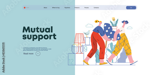 Mutual Support: Assistance with Moving -modern flat vector concept illustration of women collaboratively moving household items A metaphor of voluntary, collaborative exchanges of resource, services