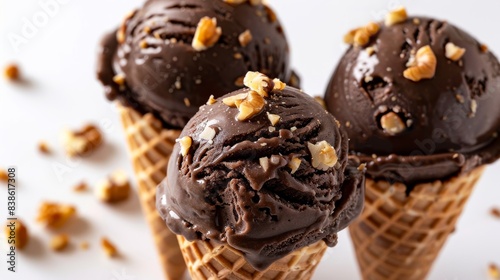 Chocolate Ice Cream Cones on a White Background