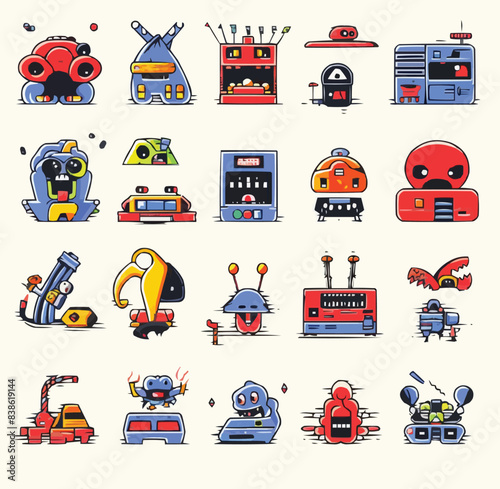 Set of Electronic Cartoonish Characters