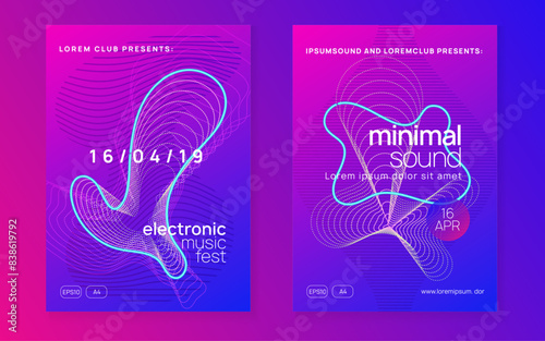 Sound Flyer. Trance Vector. Music Set. Pink Discotheque Design. Night Club Electro Template. Electronic Audio Invitation. Violet Edm Banner. Blue Sound Flyer