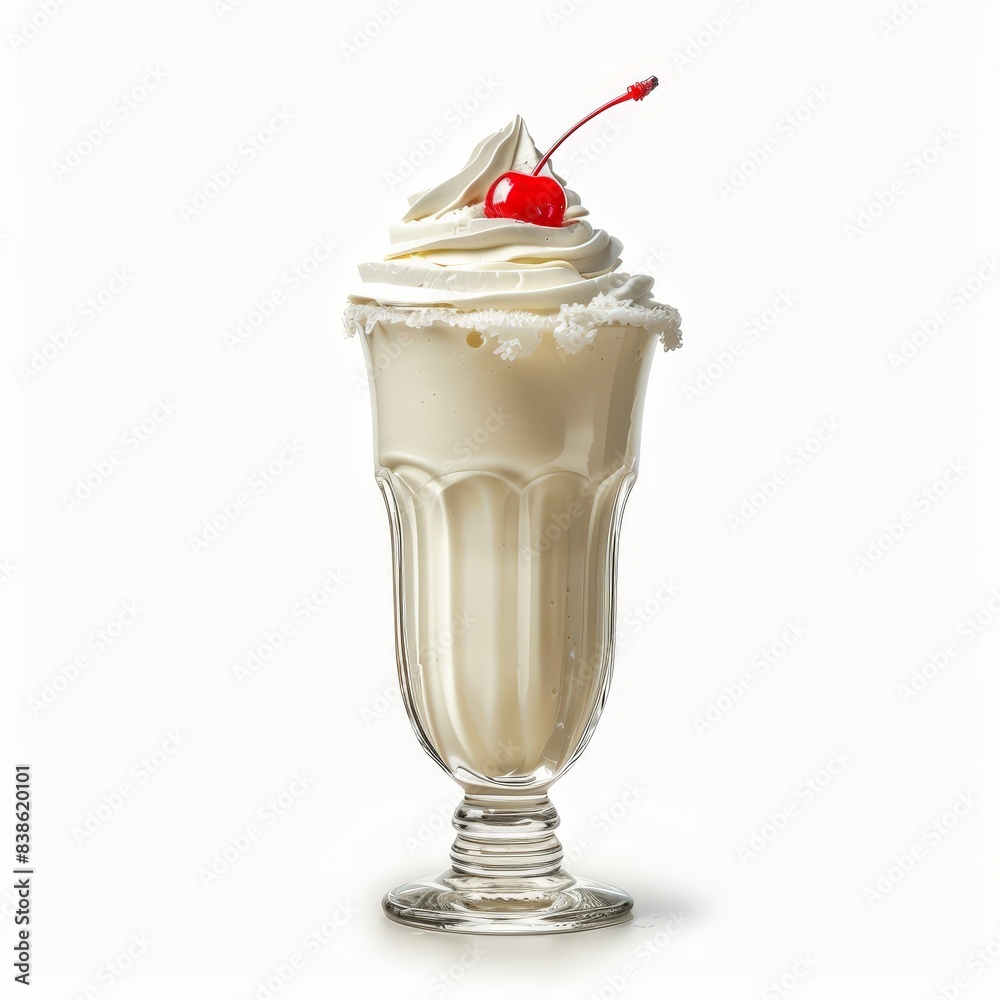 Vanilla Milkshake With Whipped Cream and Cherry in Glass Vanilla Milkshake With Whipped Cream and Cherry in Glass