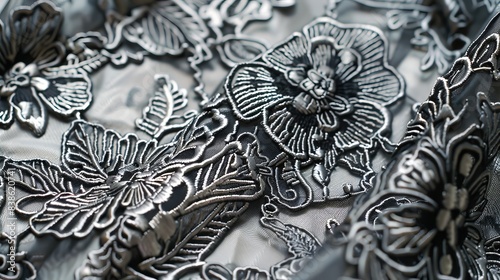 Silver lace with intricate patterns photo