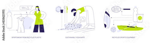 Sporting goods from recycled materials abstract concept vector illustrations.