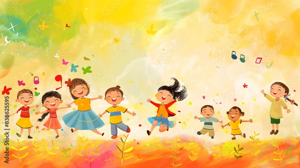 10. See a joyful illustration of Children's Day celebrations, with children expressing themselves through art, music, dance, and drama, surrounded by a supportive and nurturing environment, 10. See a joyful illustration of Children's Day celebrations, with children expressing themselves through art, music, dance, and drama, surrounded by a supportive and nurturing environment,