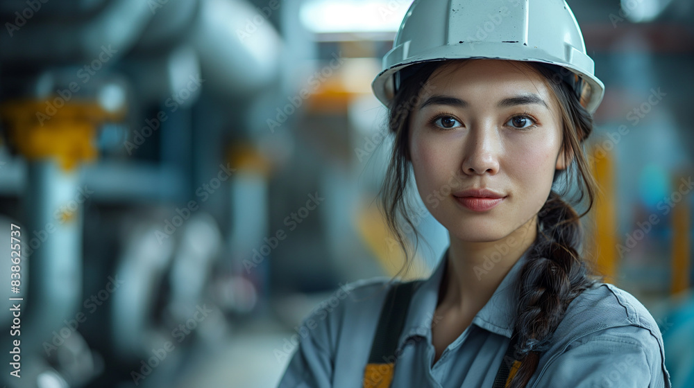 腕組みをする女性の作業員 腕組みをする女性の作業員
