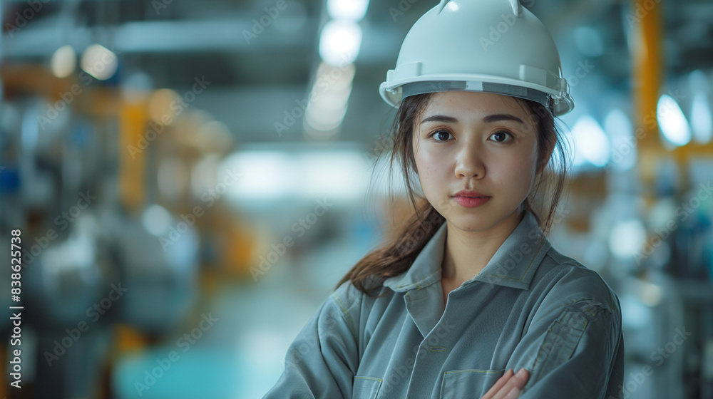 腕組みをする女性の作業員 腕組みをする女性の作業員