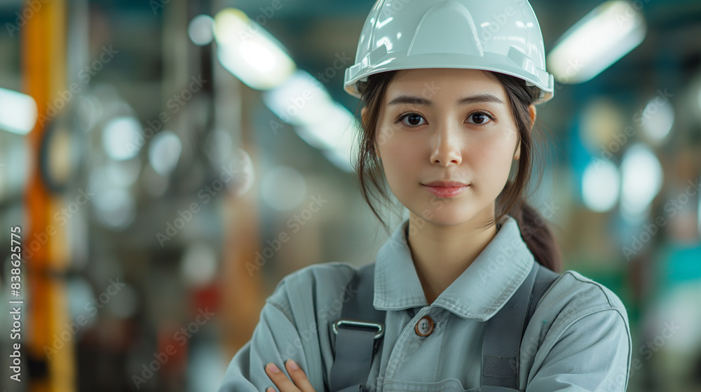腕組みをする女性の作業員 腕組みをする女性の作業員
