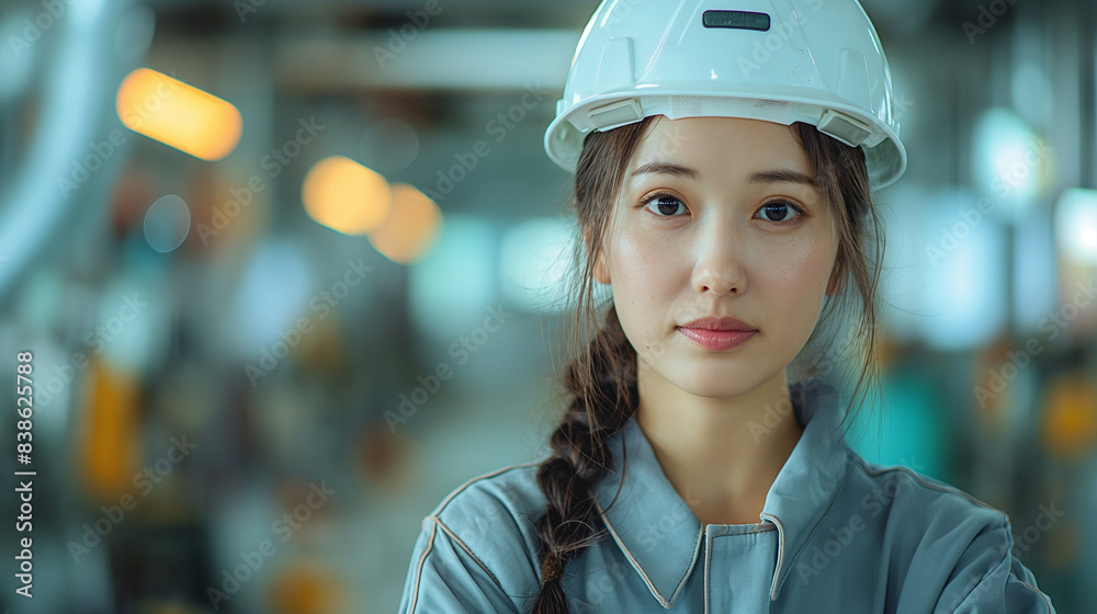 腕組みをする女性の作業員 腕組みをする女性の作業員