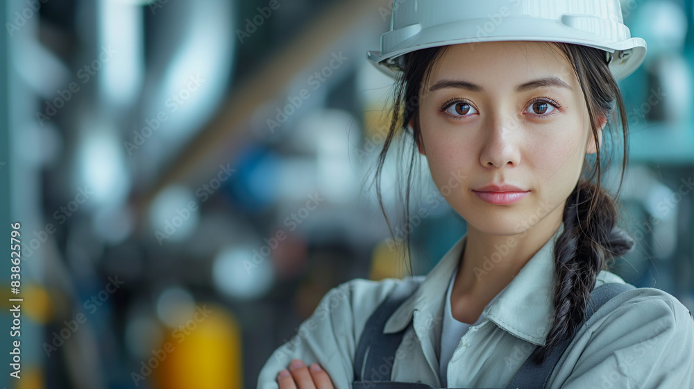 腕組みをする女性の作業員 腕組みをする女性の作業員
