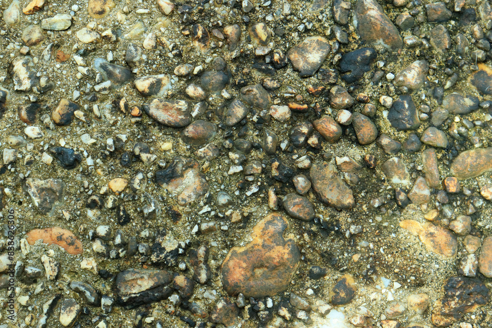 Gray stone gravel floor texture background with mossy rocks. Gray stone gravel floor texture background with mossy rocks.